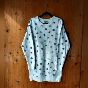 Champion REVERSE WEAVE White Cotton Blend Logo Patterned Midi Sweatshirt Dress